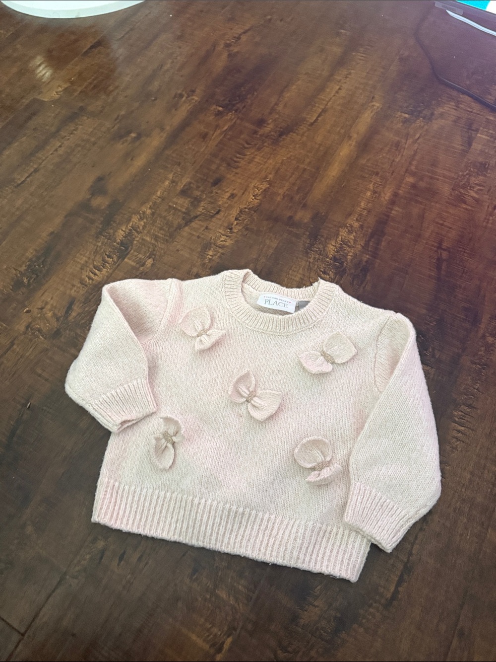 The Children's Place Light Pink Bow-Adorned Knit Sweater